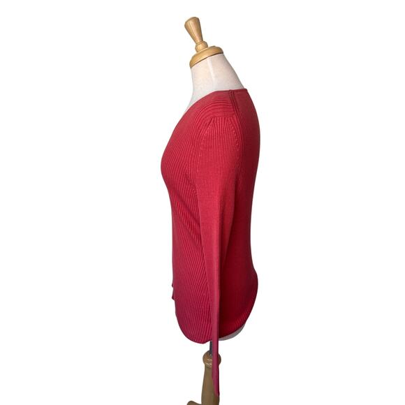 PERUVIAN CONNECTION Ribbed V Neck Long Sleeve Sweater Red Size XL - Picture 3 of 6
